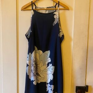 Tunic Slip Blouse in Navy Blue With Big Floral Print